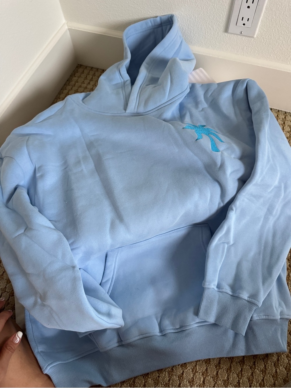 Pink Palm Puff Light Blue Graphic Hoodie - Picture 2 of 4